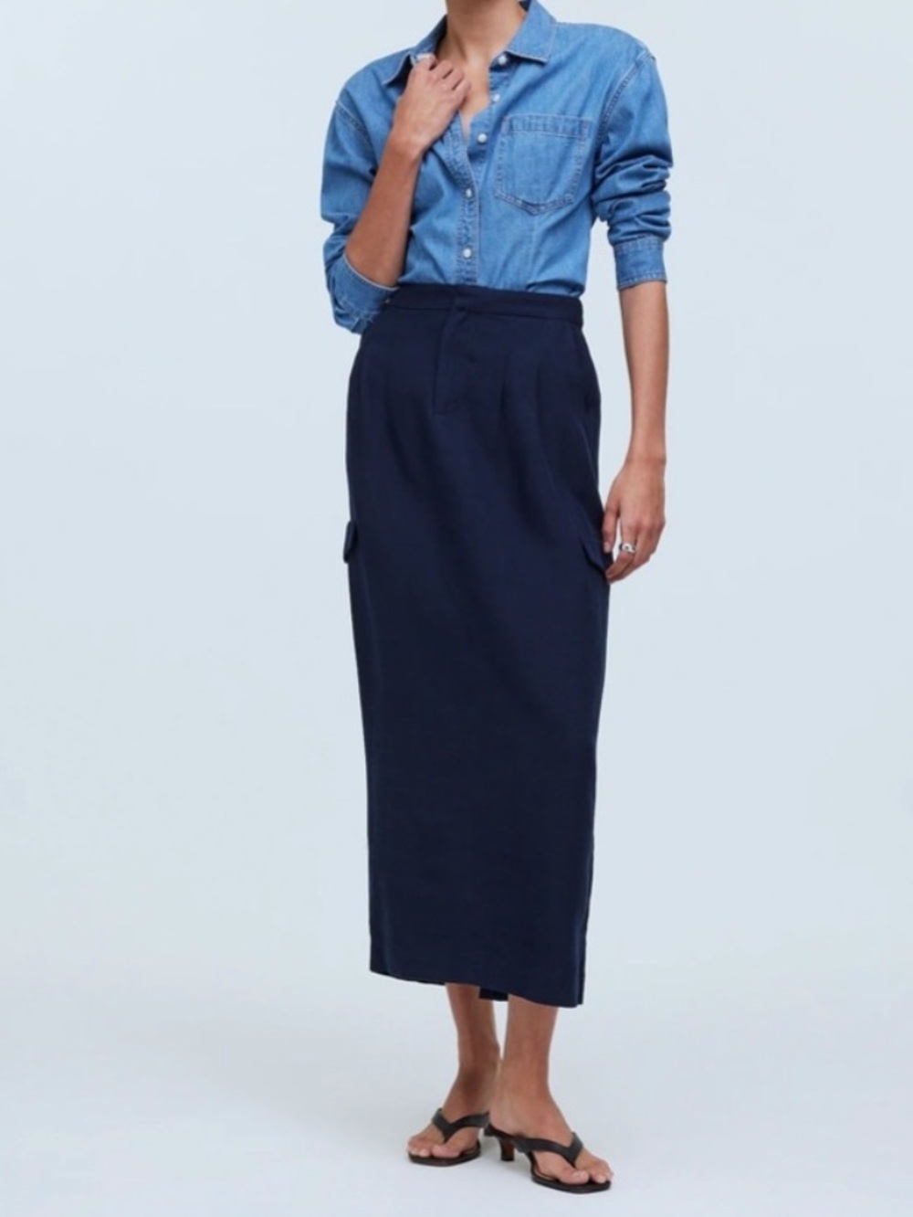 ANTHROPOLOGIE MAEVE Navy Knit Ruched Midi Skirt